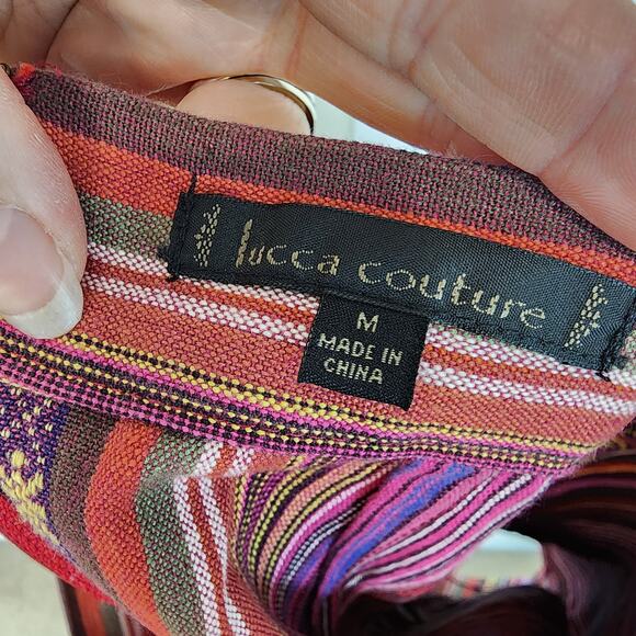 Lucca Couture Bohemian Striped Mini Skirt Size M Multicolor Knit Ruffle Hippie - Picture 10 of 10